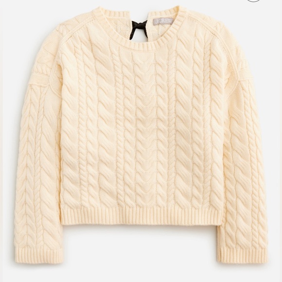 NWT! Great Xmas Gift! J Crew Cable knit sweater w/black satin tie in back. XS - Picture 1 of 4